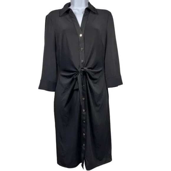 Philosophy | Dresses | Philosophy Black Buttonup 34 Sleeve Tiefront Jersey  Dress Size Small | Poshmark